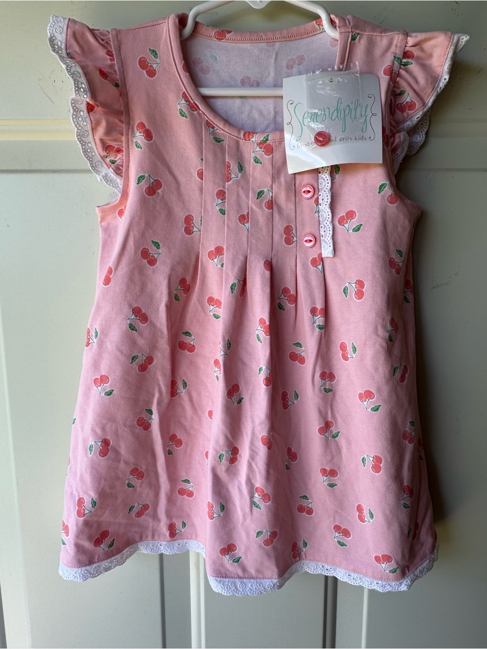 Serendipity Kids Shrimp & Grits Pink Cherry Print Dress